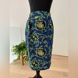 SUNNY LEIGH Vintage Lined Silk Midi Skirt Floral Side Pockets Elastic Back Boho